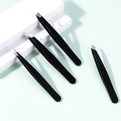 4pcs Stainless Steel Tweezers Set with Storage Box