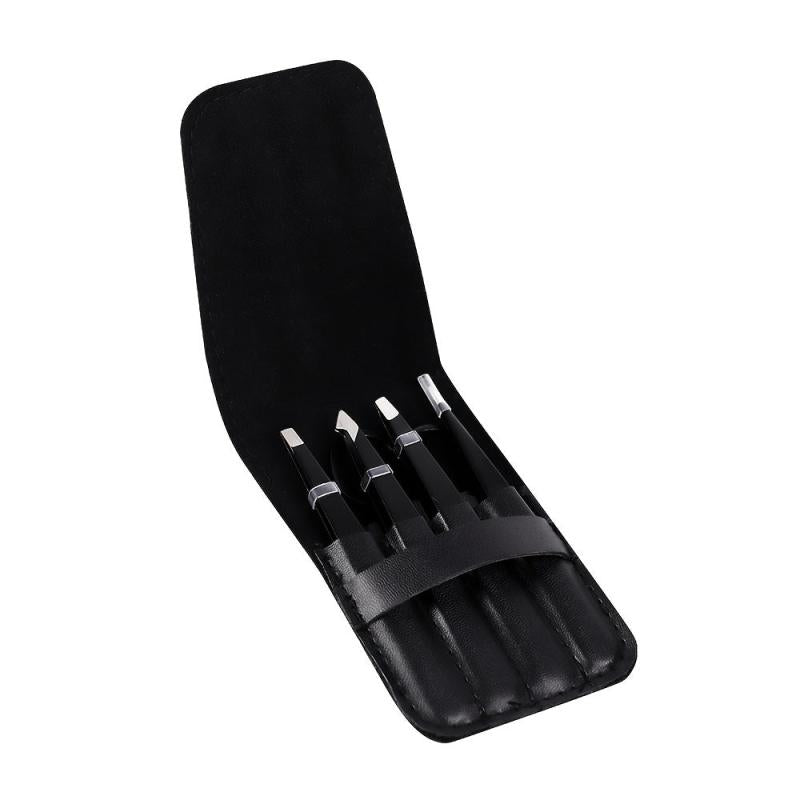 4pcs Stainless Steel Tweezers Set with Storage Box