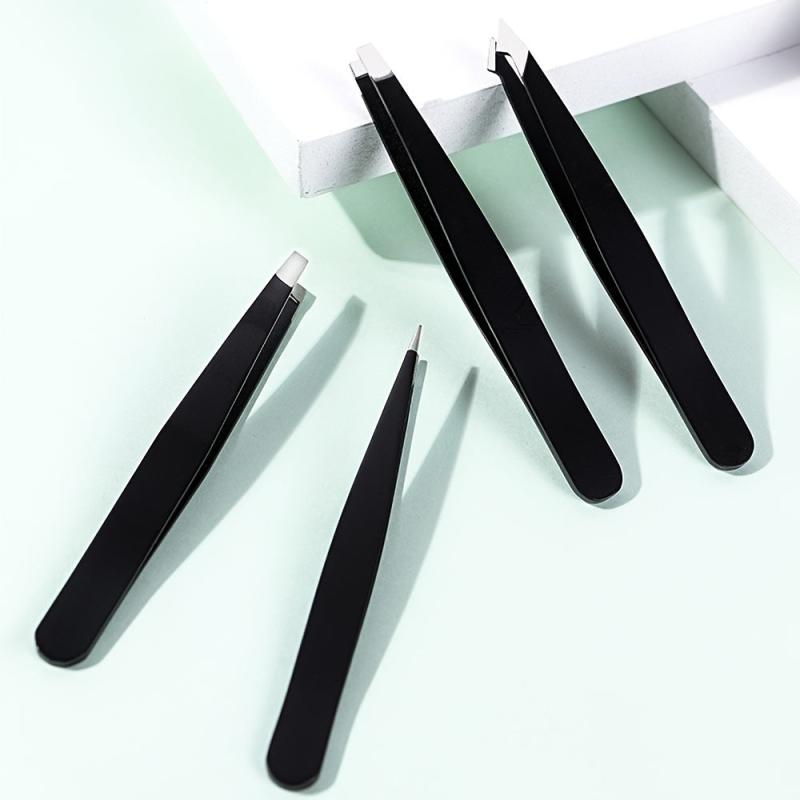 4pcs Stainless Steel Tweezers Set with Storage Box