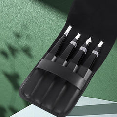 4pcs Stainless Steel Tweezers Set with Storage Box