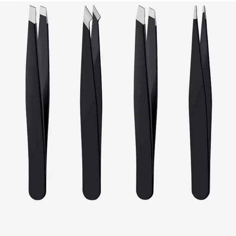 4pcs Stainless Steel Tweezers Set with Storage Box