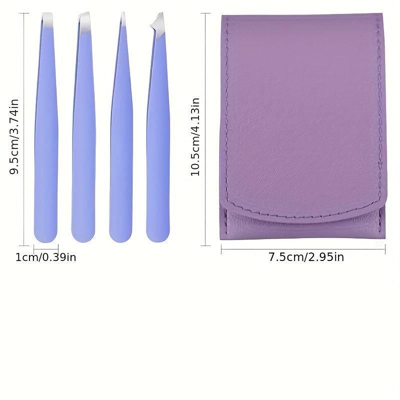 4pcs Stainless Steel Tweezers Set for Eyebrows Precision Facial Hair Removal