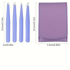 4pcs Stainless Steel Tweezers Set for Eyebrows Precision Facial Hair Removal