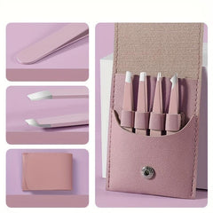 4pcs Stainless Steel Tweezers Set for Eyebrows Precision Facial Hair Removal