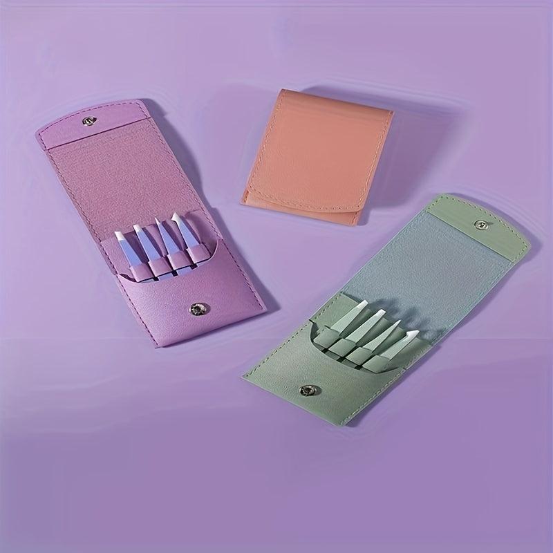 4pcs Stainless Steel Tweezers Set for Eyebrows Precision Facial Hair Removal