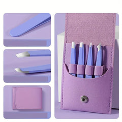 4pcs Stainless Steel Tweezers Set for Eyebrows Precision Facial Hair Removal