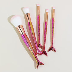 Mermaid Cosmetic Tool Set 5Pcs Rose Foundation Eyeshadow Blush Brush