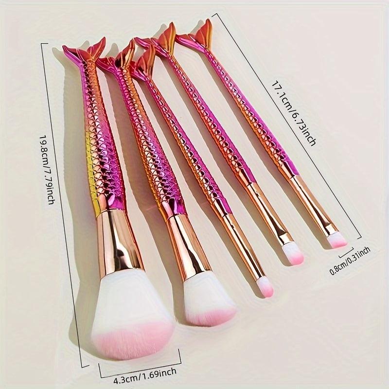 Mermaid Cosmetic Tool Set 5Pcs Rose Foundation Eyeshadow Blush Brush