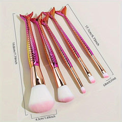 Mermaid Cosmetic Tool Set 5Pcs Rose Foundation Eyeshadow Blush Brush