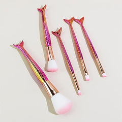 Mermaid Cosmetic Tool Set 5Pcs Rose Foundation Eyeshadow Blush Brush