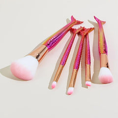 Mermaid Cosmetic Tool Set 5Pcs Rose Foundation Eyeshadow Blush Brush