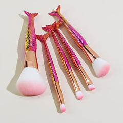 Mermaid Cosmetic Tool Set 5Pcs Rose Foundation Eyeshadow Blush Brush