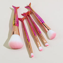Mermaid Cosmetic Tool Set 5Pcs Rose Foundation Eyeshadow Blush Brush