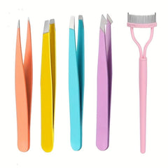 4Pcs Tweezers Set With Eyelashes Separator Comb Professional Anti rust Alloy