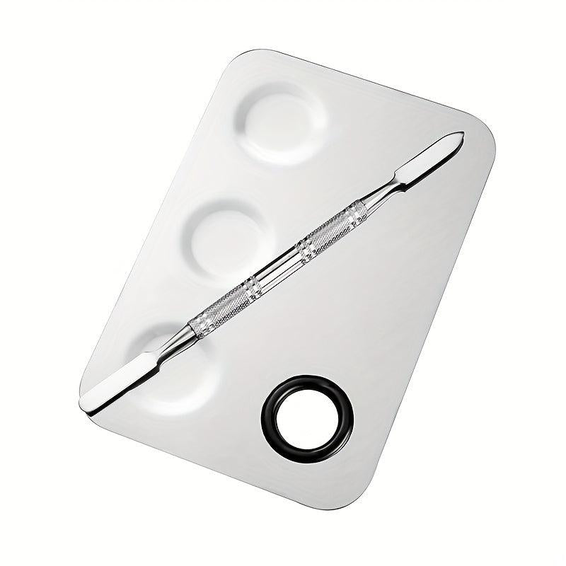 2pcs Makeup Mixing Palette Stick Stainless Steel Mixing Tray with Spatula