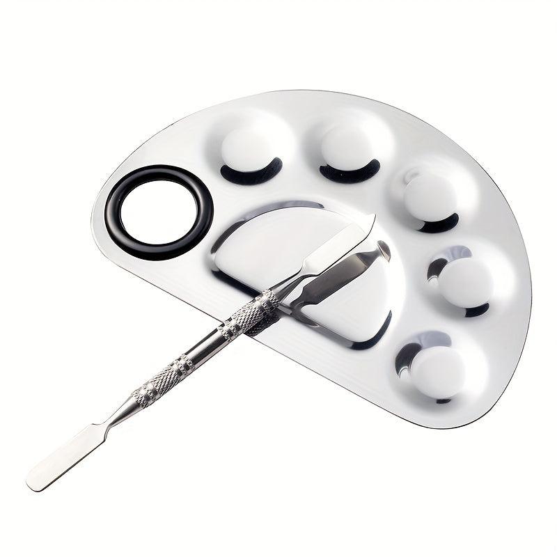 Makeup Mixing Palette Spatula Kit Stainless Steel Metal Mixing Tray With Spatula