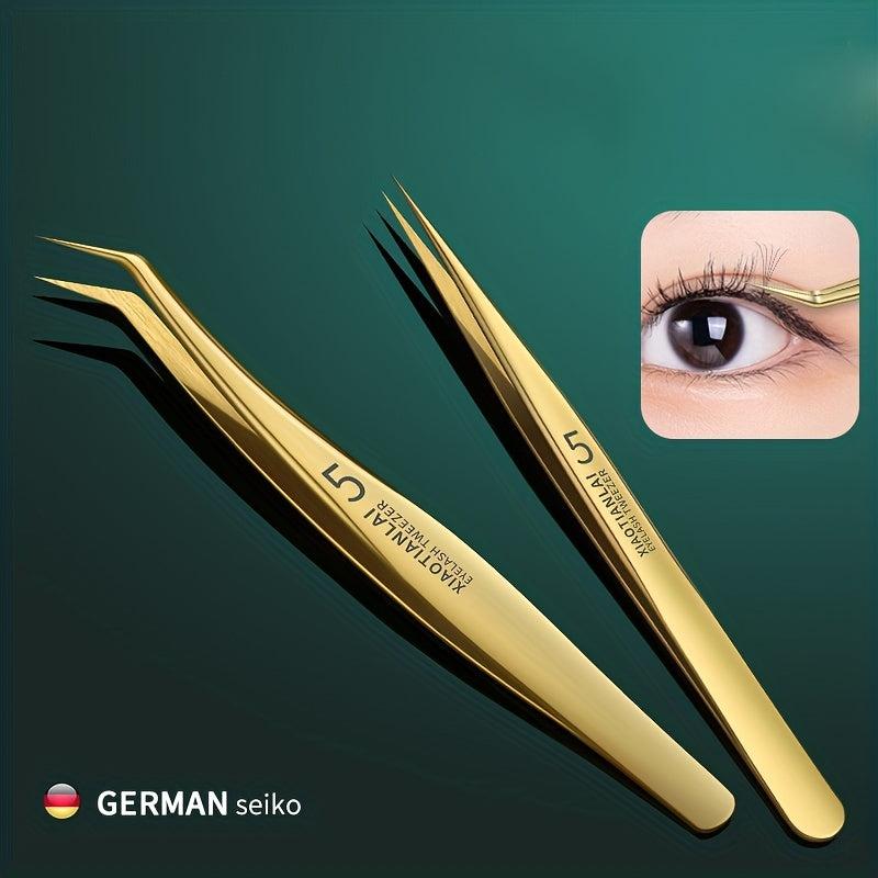 3pcs Eyelash Tweezers Set False Eyelashes Clips Golden Feather Clips