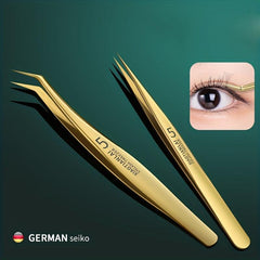 3pcs Eyelash Tweezers Set False Eyelashes Clips Golden Feather Clips
