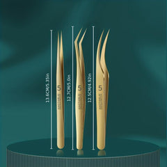 3pcs Eyelash Tweezers Set False Eyelashes Clips Golden Feather Clips