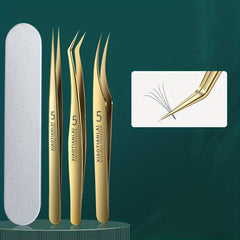 3pcs Eyelash Tweezers Set False Eyelashes Clips Golden Feather Clips