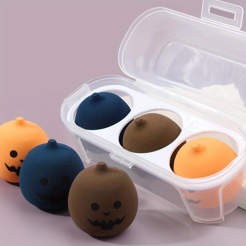 3 Pcs Halloween Makeup Sponge Pumpkin Shaped Beauty Foundation Mixing Sponge
