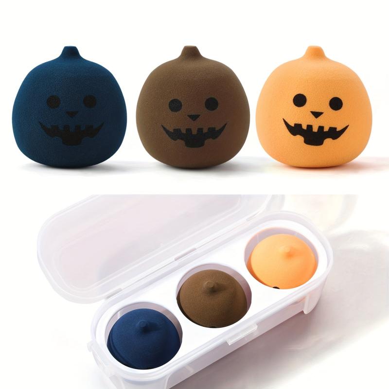 3 Pcs Halloween Makeup Sponge Pumpkin Shaped Beauty Foundation Mixing Sponge