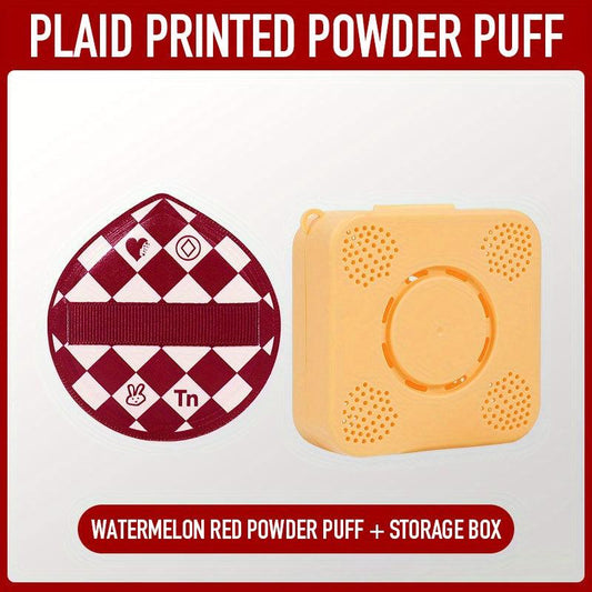 XL Plaid Print Makeup Puff with Portable Case - Wet Dry Makeup Tool