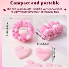 4pcs Heart Shape Powder Puff & 2pcs Wrist Spa Washband Set