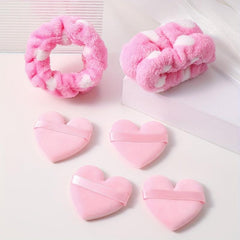4pcs Heart Shape Powder Puff & 2pcs Wrist Spa Washband Set