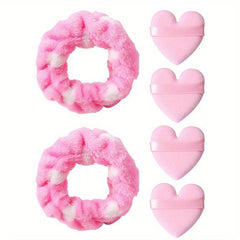 4pcs Heart Shape Powder Puff & 2pcs Wrist Spa Washband Set