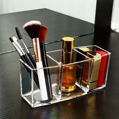 Clear Acrylic 3-Grid Makeup Organizer for Lipstick and Nail Polish Storage