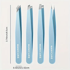 4Pc Eyebrows Tweezers Set w/ Leather Case for Precision Hair Removal
