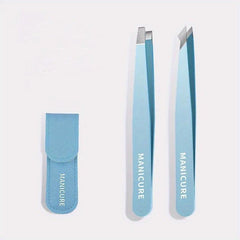4Pc Eyebrows Tweezers Set w/ Leather Case for Precision Hair Removal
