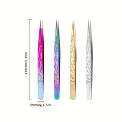 4pcs Stainless Steel Eyelash Extension Tweezers High Precision Straight Lash