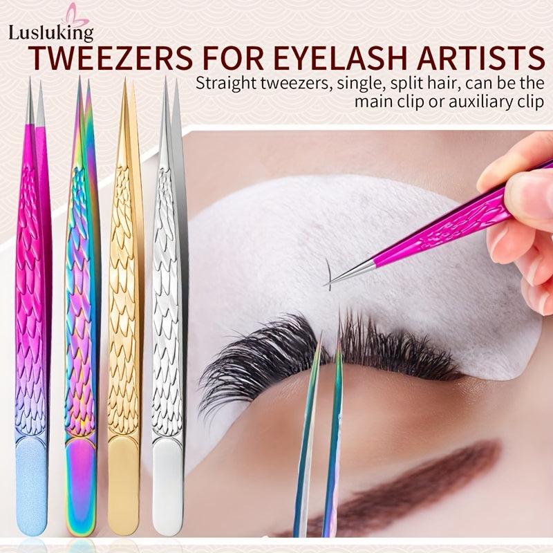 4pcs Stainless Steel Eyelash Extension Tweezers High Precision Straight Lash