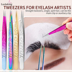4pcs Stainless Steel Eyelash Extension Tweezers High Precision Straight Lash