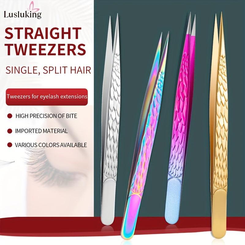 4pcs Stainless Steel Eyelash Extension Tweezers High Precision Straight Lash