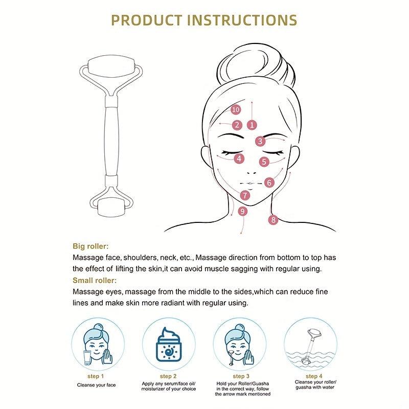 Jade Stone Facial Roller - Reduce Puffiness, Muscle Tension, Improve Elasticity