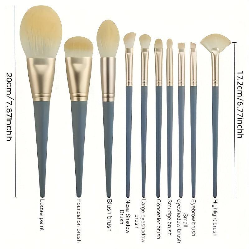 10pcs Makeup Brush Set With Sponge & Cleaner Pad - Gift for Makeup