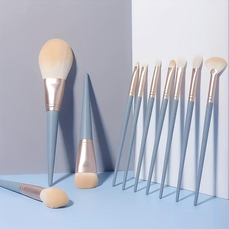 10pcs Makeup Brush Set With Sponge & Cleaner Pad - Gift for Makeup