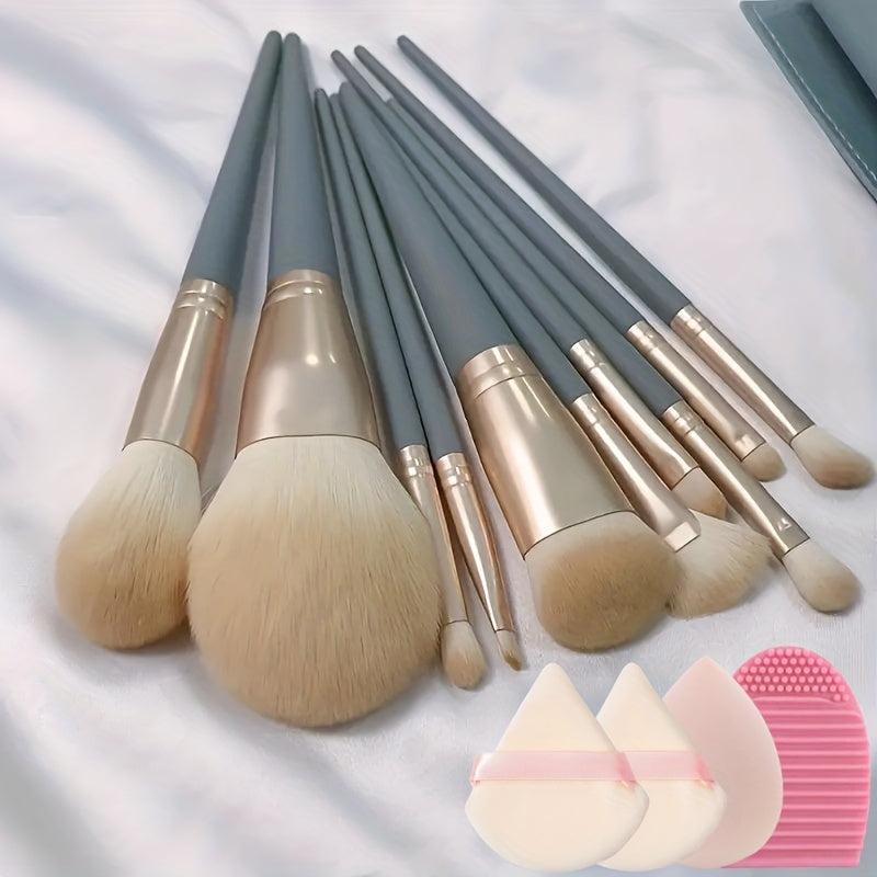 10pcs Makeup Brush Set With Sponge & Cleaner Pad - Gift for Makeup