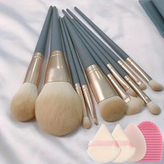 10pcs Makeup Brush Set With Sponge & Cleaner Pad - Gift for Makeup
