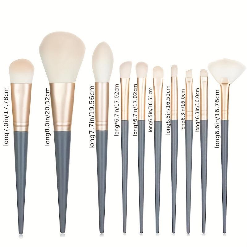 10PCs Makeup Brushes Set, 2PCs Velvet Powder Puff, 1PCs Makeup Sponge