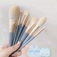 10PCs Makeup Brushes Set, 2PCs Velvet Powder Puff, 1PCs Makeup Sponge