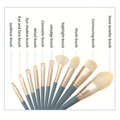 10PCs Makeup Brushes Set, 2PCs Velvet Powder Puff, 1PCs Makeup Sponge