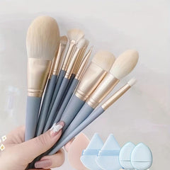 10PCs Makeup Brushes Set, 2PCs Velvet Powder Puff, 1PCs Makeup Sponge
