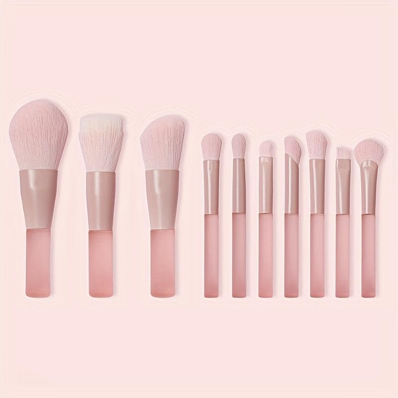 10pcs Mini Pink Makeup Brush Set Ideal Gift for Makeup Beginner Artist