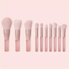 10pcs Mini Pink Makeup Brush Set Ideal Gift for Makeup Beginner Artist