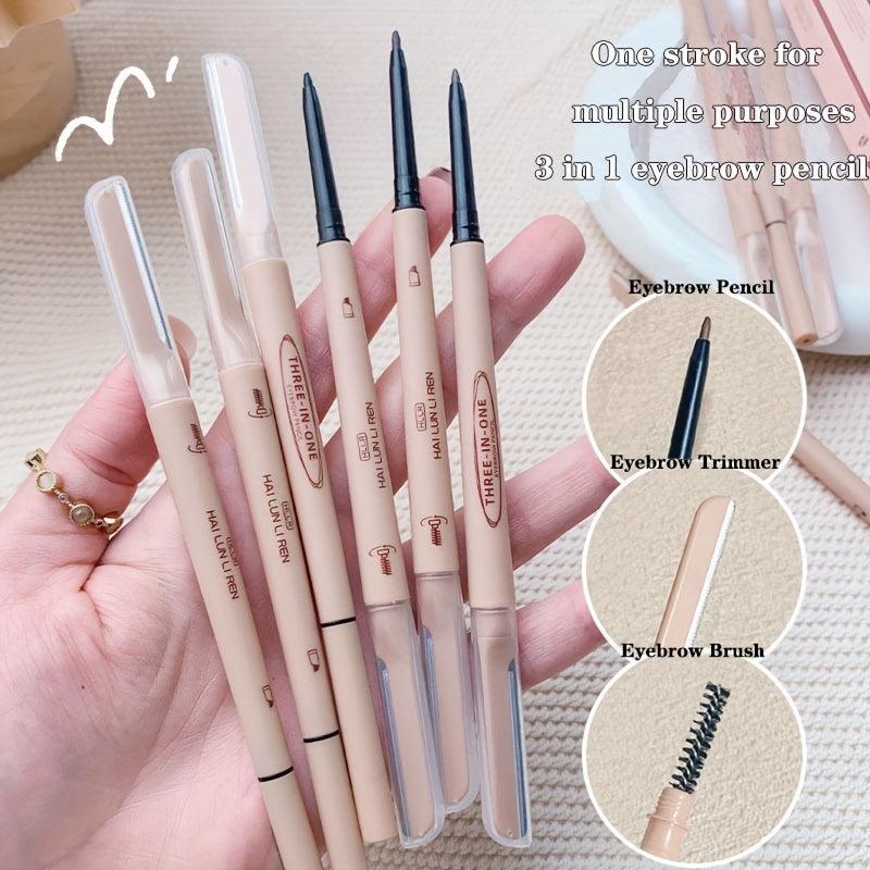 3-in-1 Eyebrow Pencil-Double Ended Trimmer Brush-Waterproof