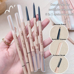 3-in-1 Eyebrow Pencil-Double Ended Trimmer Brush-Waterproof